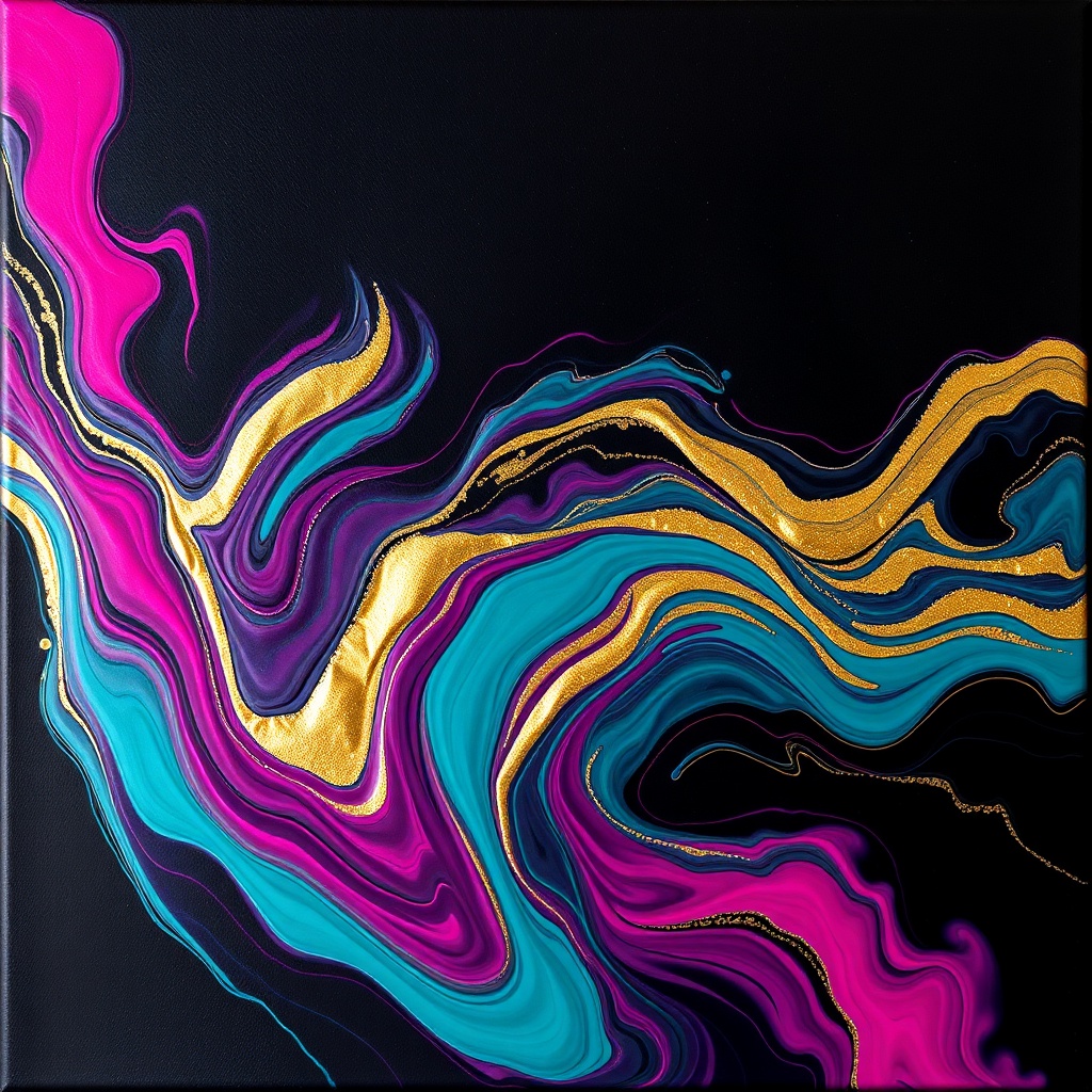 Abstract pigment pour with flowing colors